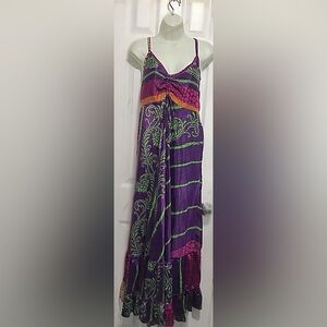 Purple and Green Embroidered Scarf